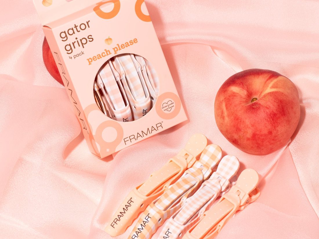 Skřipce Framar Gator Grips Peach Please s krabičkou a broskví