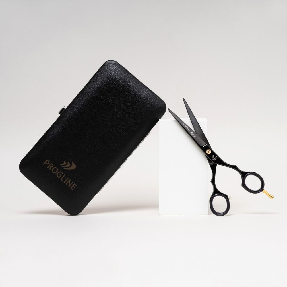 Čierne kadernícke nožnice Progline Procut Black 6,5″ s puzdrom z ekokože