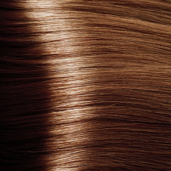Vzorek odstínu henny Voono Light Brown na prameni vlasů