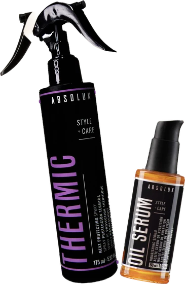 Absoluk Gift Set Heat & Shine, termoochranný sprej a olejové sérum