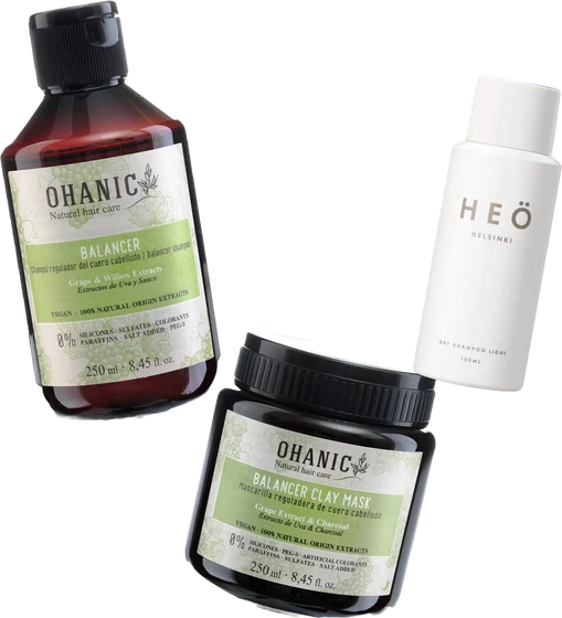 Ohanic Gift Set Balancer, šampon a jílová maska s dárkem HEÖ mini