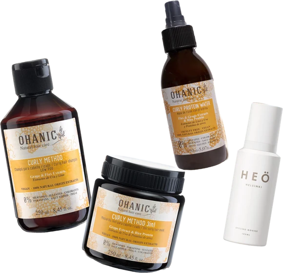 Ohanic Curly Ritual, šampon, maska 3v1 a proteinová voda s dárkem HEÖ mini