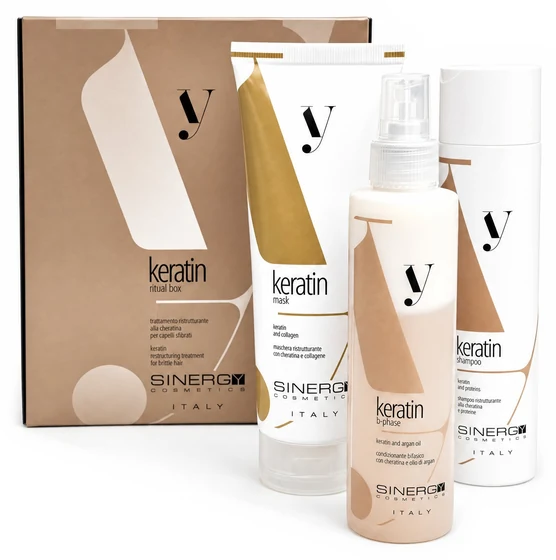 Sinergy Y4 Keratin B-Phase, šampon, maska a kondicionér ve spreji v dárkové krabičce