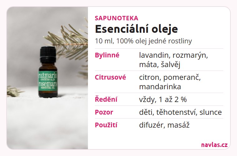 Esenciální oleje Sapunoteka v kostce: 10 ml, 100% olej jedné rostliny, vždy ředit
