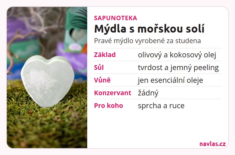 Mýdla Sapunoteka v kostce: mořská sůl, olivový a kokosový olej, vůně z esenciálních olejů, bez konzervantů