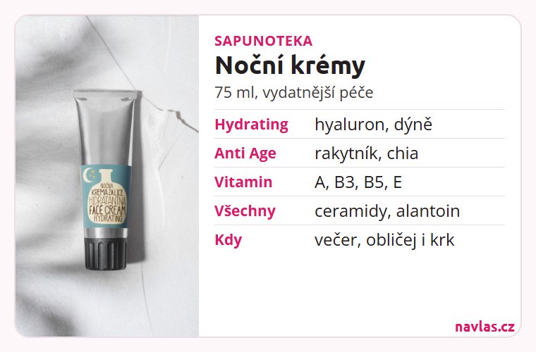 Noční krémy Sapunoteka v kostce: 75 ml, Hydrating, Anti Age a Vitamin