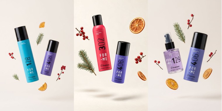 Vánoční balíčky Framesi For-Me 128 Protect Me, 302 Pump Me Up a 129 Glow Me Drops s lakem 406